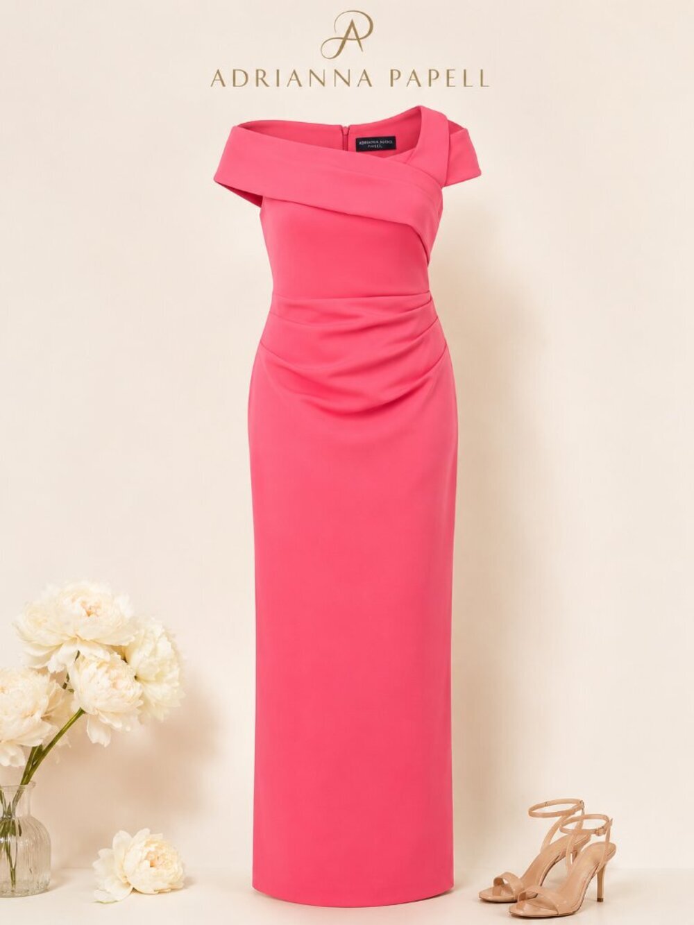 Adrianna Papell Plus Size 24W Pink Azalea Draped Gown NWT Formal Dress